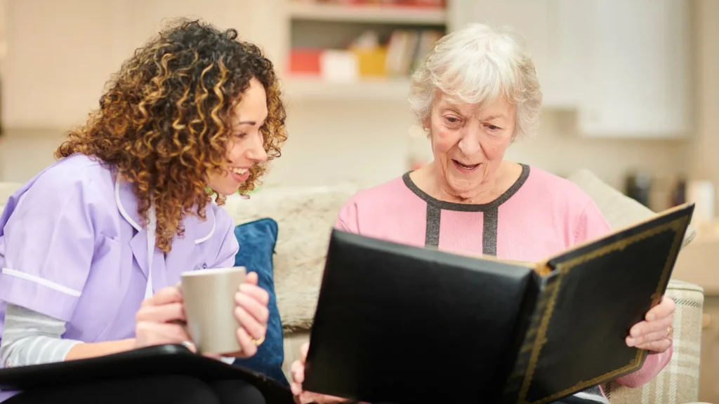 Caregiver spending time with senior during companion care